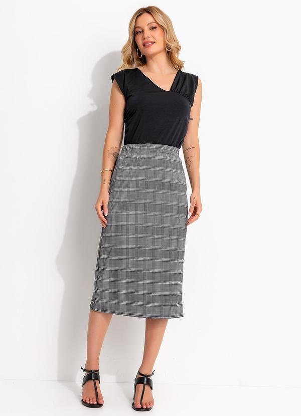 Imagem principal Saia Lápis Midi Xadrez em Malha Jacquard com Elástico no Cós Quintess Quintess