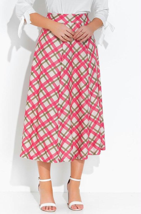 Saia Xadrez Rosa Evasê