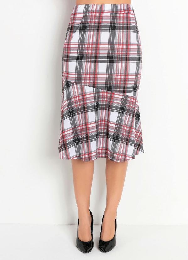 Saia Xadrez Vermelha com Babado Moda Evangélica