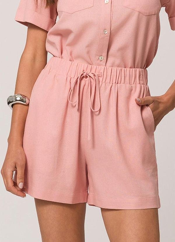 Shorts em Plano Linen com Cós de Elástico Rosa