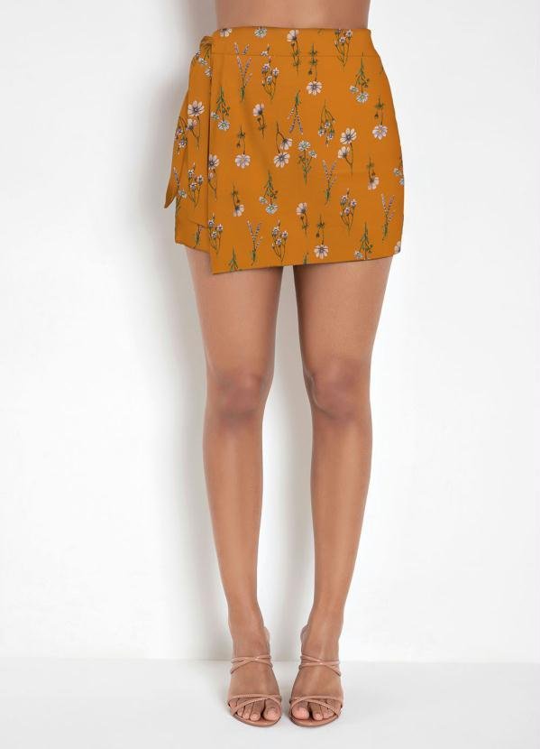 Short-Saia Floral Ramos com Amarração
