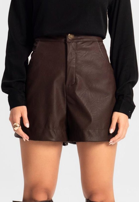 Shorts Feminino Courino Sintético Marrom