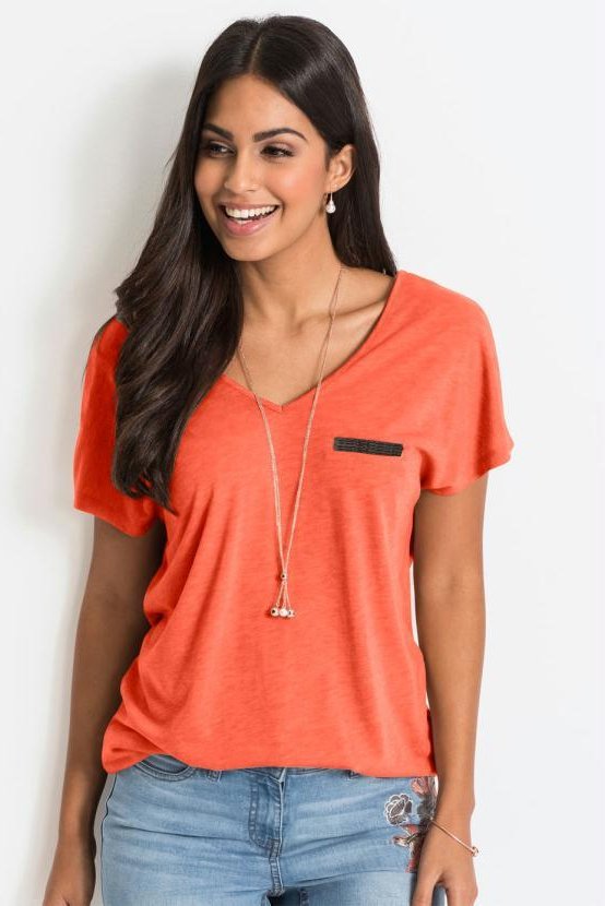 Imagem principal Blusa Básica com Fio Metalizado no Bolso Laranja bonprix bonprix