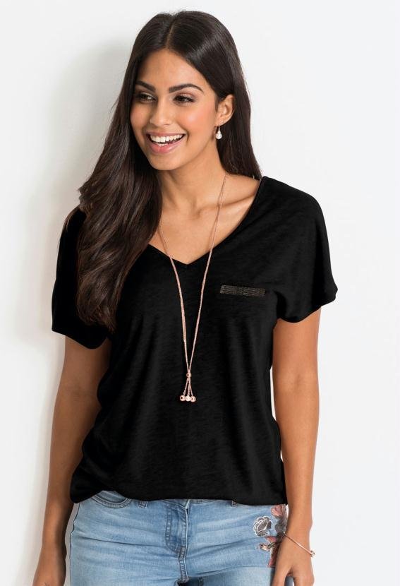 Imagem principal Blusa Básica com Fio Metalizado no Bolso Preta bonprix bonprix