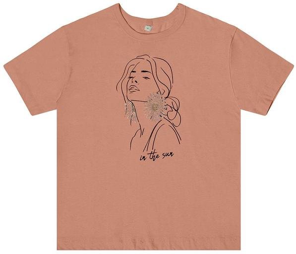 Blusa Feminina Manga Curta em Meia Malha Marrom