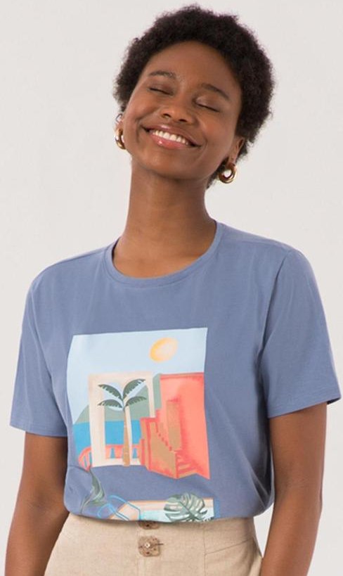 Imagem principal Camiseta Feminina D em Meia Malha Penteada Azul Lunender Lunender