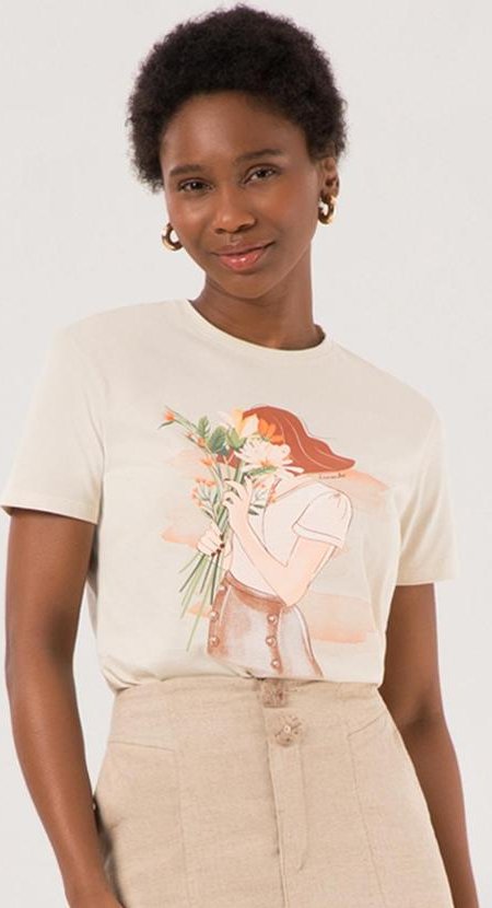 Imagem principal Camiseta Slim D com Estampa Localizada Bege Lunender Lunender