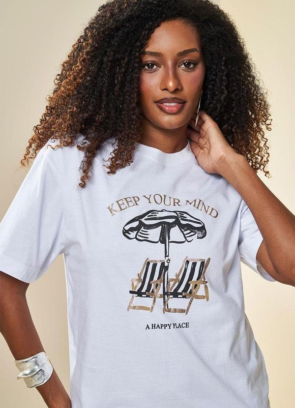 T-Shirt Básica Veraneio Estampada Branco