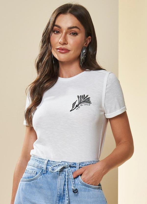 T-Shirt de Manga Curta Boho Branco