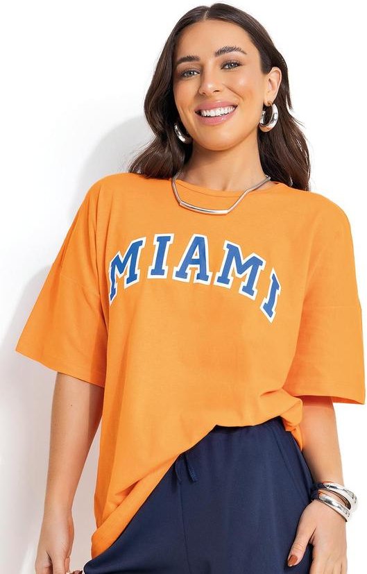 T-Shirt Laranja Escuro em Malha de Algodão