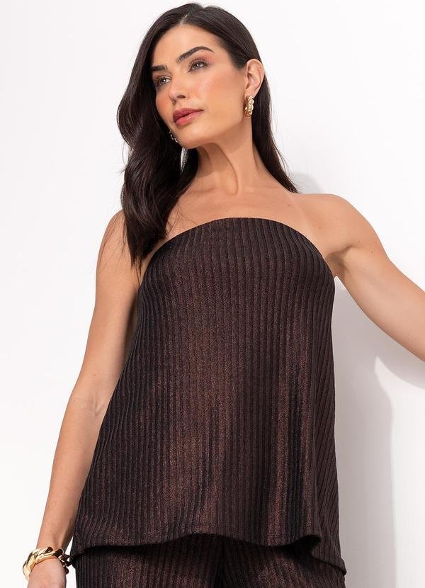 Imagem principal Blusa Marrom em Malha Canelada com Lurex Quintess Quintess