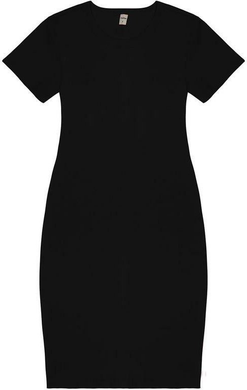 Vestido Acinturado em Ribana Canelada Preto