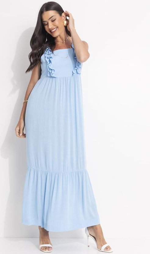 Vestido Azul Claro em Vicose Plana