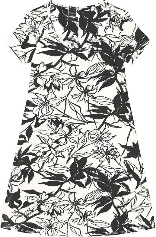 Vestido Branco Evasê Curto Folhagens