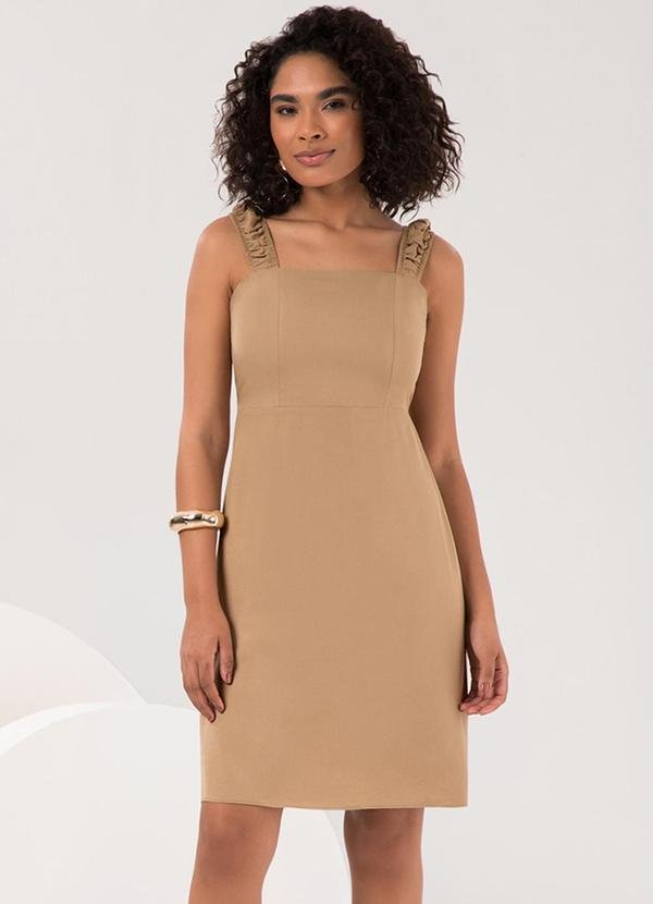 Vestido Curto com Alças e Decote Reto Bege