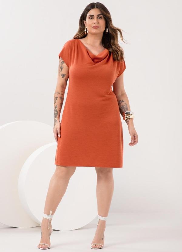 Vestido Curto com Gola Degagê Tricô Laranja