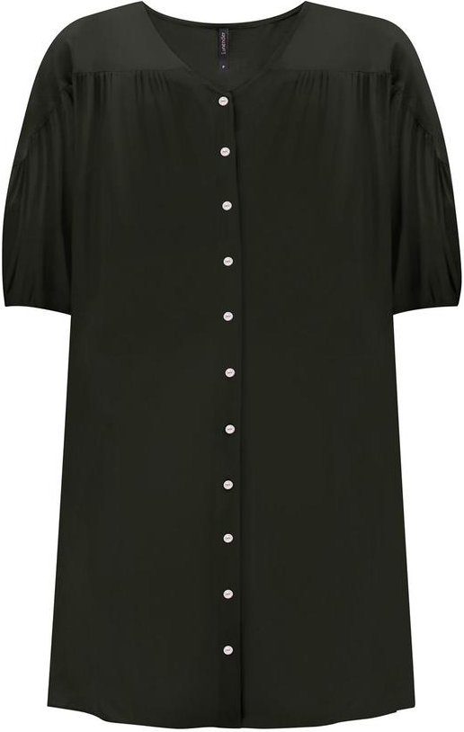 Vestido Curto com Mangas 3/4 e Botões Preto