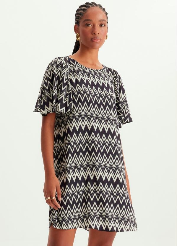 Vestido Curto Evasê de Viscose Estampado