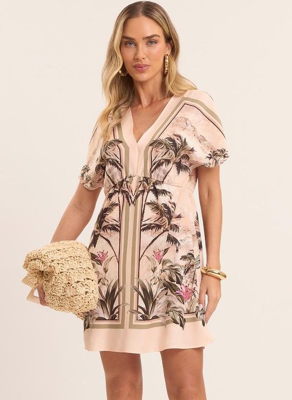 Vestido Curto Nature Estampado Branco