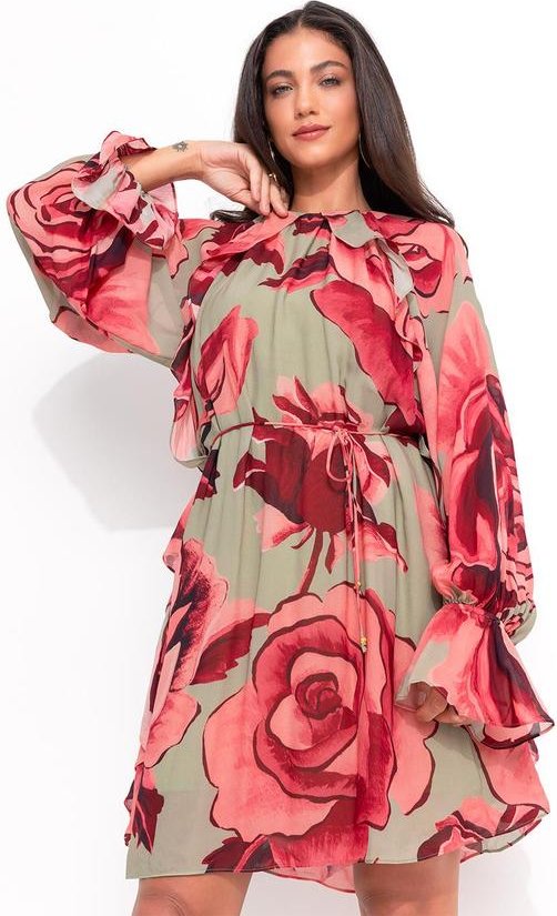 Vestido Curto Rosas Pintadas Verde