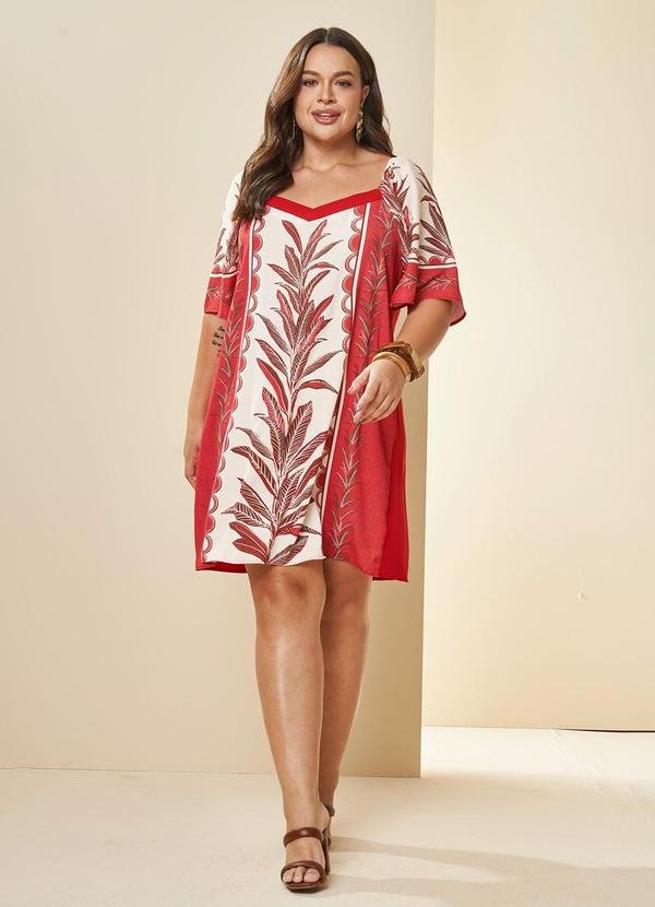 Vestido Curto Tropical Estampado Vermelho