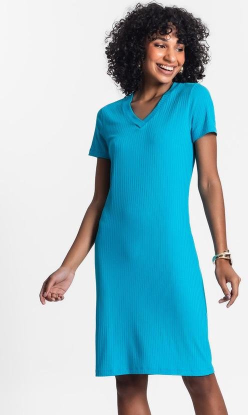 Imagem principal Vestido Feminino em Ribana Canelada Azul Rovitex Rovitex