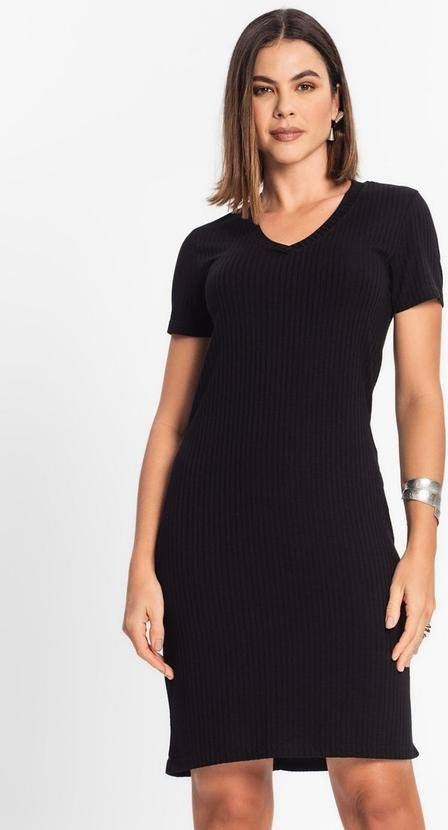 Imagem principal Vestido Feminino em Ribana Canelada Preto Rovitex Rovitex