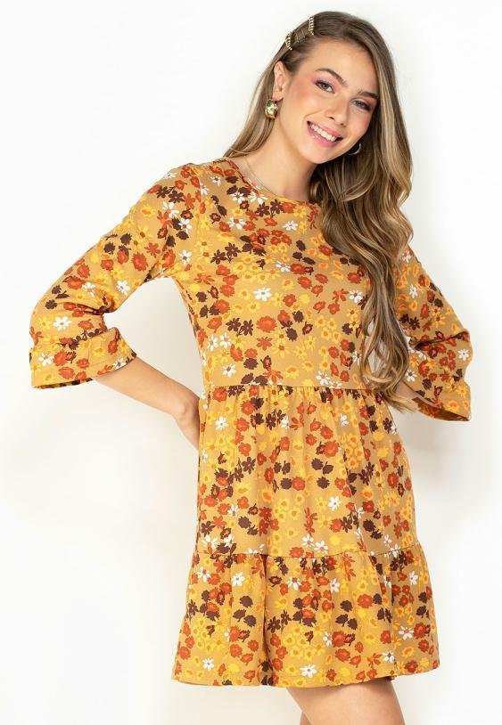 Imagem principal Vestido Floral com Babados e Manga 3/4 Moda Pop Moda Pop