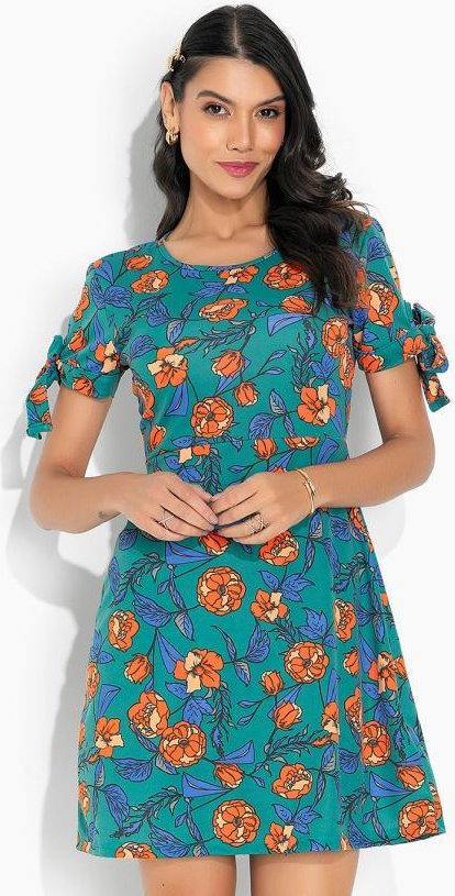 Imagem principal Vestido Floral Verde com Amarração nas Mangas Moda Pop Moda Pop