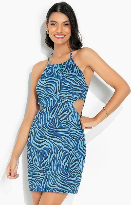 Imagem principal Vestido Frente Única Tigra Azul com Aberturas Moda Pop Moda Pop
