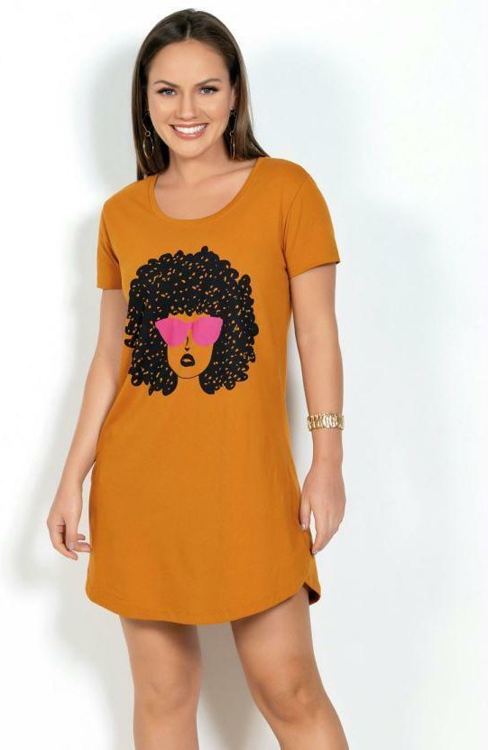 Vestido Mostarda com Barra Arredondada