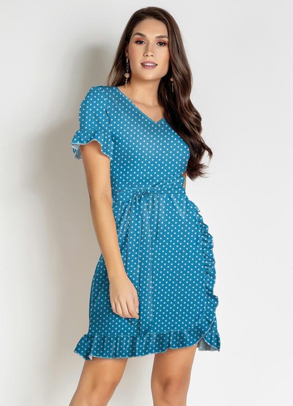 Imagem principal Vestido Poá Azul com Babado e Faixa Moda Pop Moda Pop