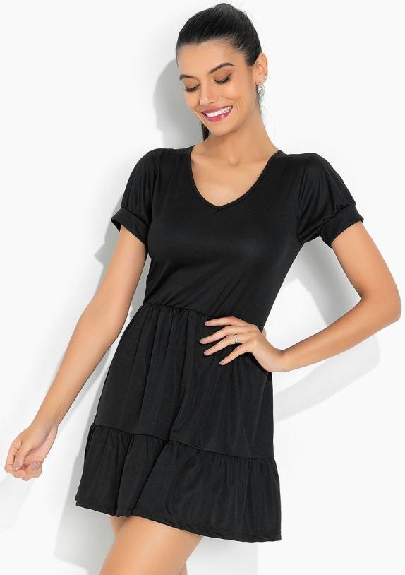 Imagem principal Vestido Preta com Babados e Mangas Bufantes Moda Pop Moda Pop