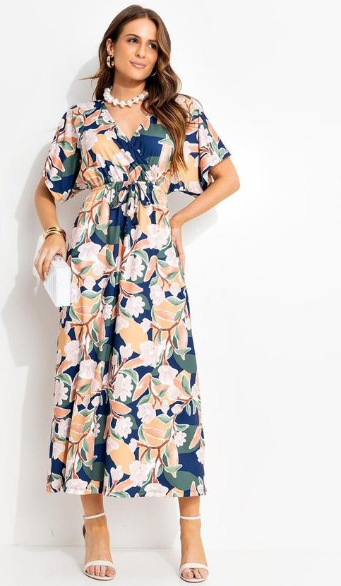 Vestido Floral Pincelado em Malha Fria
