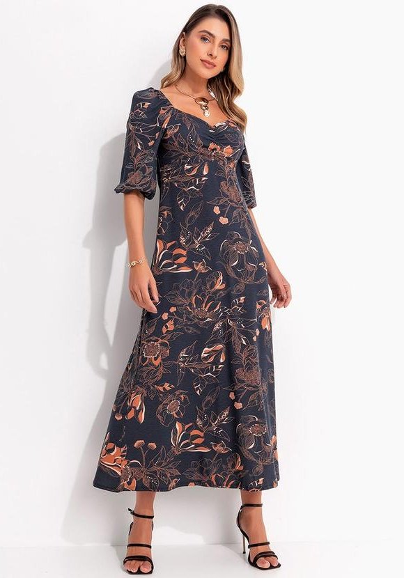 Vestido Floral Artístico em Malha de Viscose