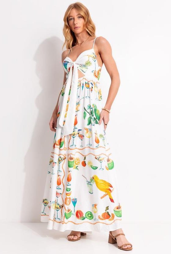 Vestido Alcinha Coquetel Lenço Off White