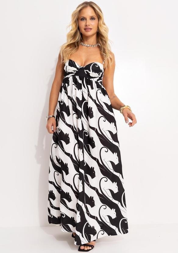 Vestido Cropped em Viscolinho Panteras Preto