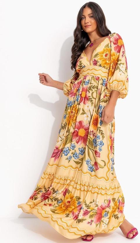 Vestido Cropped Floral Mari Amarelo
