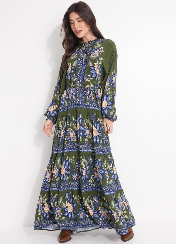 Vestido Cropped Jardim Chintz Lenço Verde