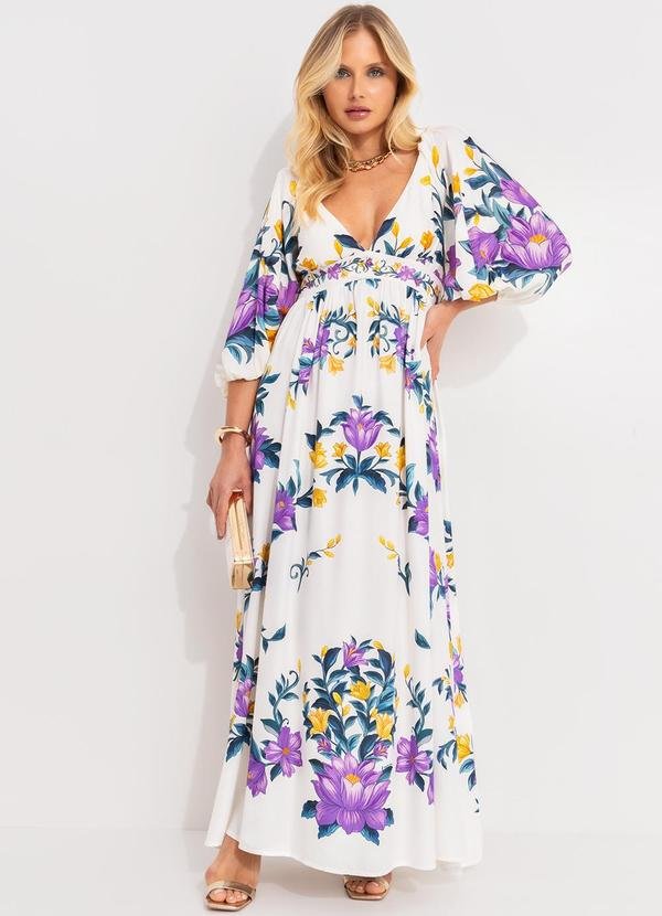 Vestido Cropped Manga Floral Sicilia Off White