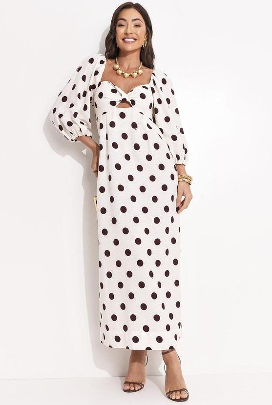 Vestido Cropped Poá Bege