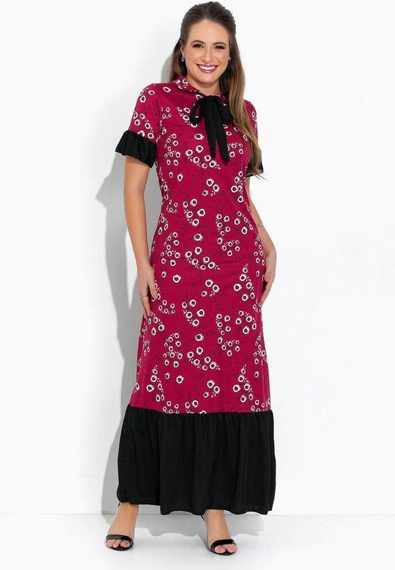 Imagem principal Vestido Floral Bordô Gola Laço Rosalie Rosalie