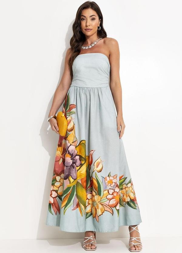 Vestido Folhagem de Inverno Azul