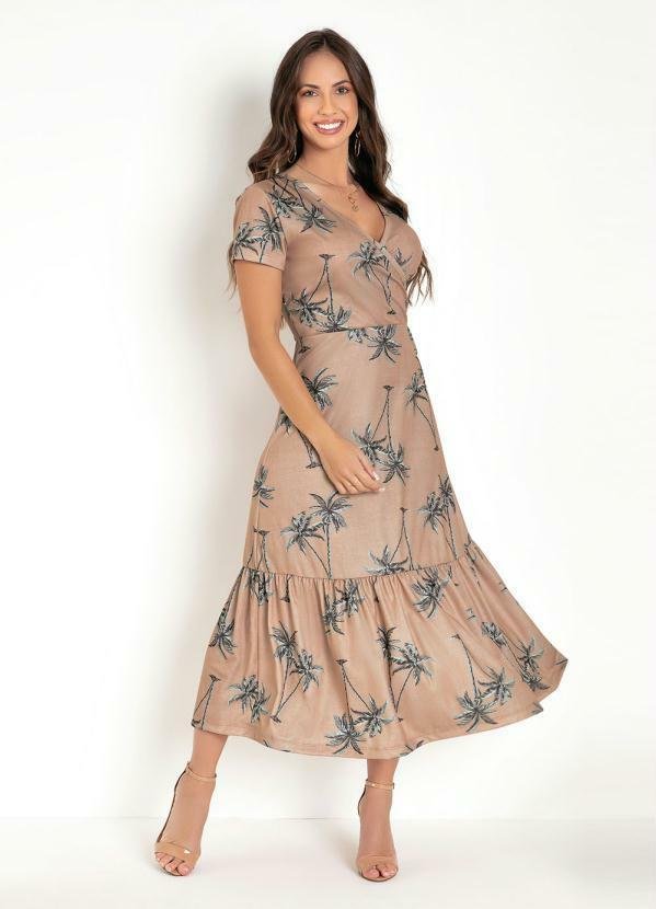 Imagem principal Vestido Folhagem Nude Manga Curta e Babado Barra Moda Pop Moda Pop