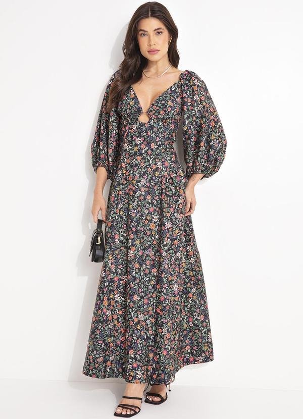 Vestido Jardim Florido Preto