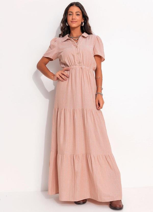 Imagem principal Vestido Listrado Mostarda em Algodão Quintess Quintess