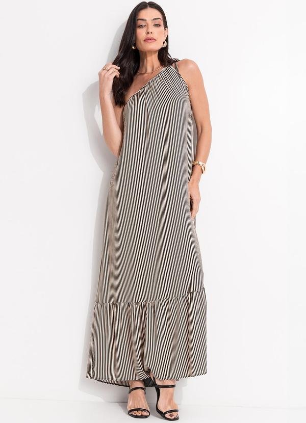 Imagem principal Vestido Listrado Preto em Viscose Plana Quintess Quintess