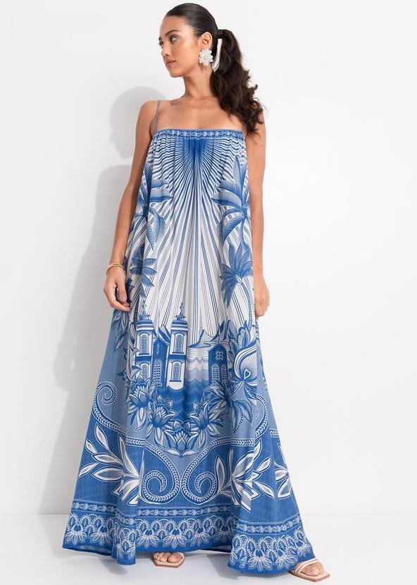 Vestido Longo Afeto Tropical Azul