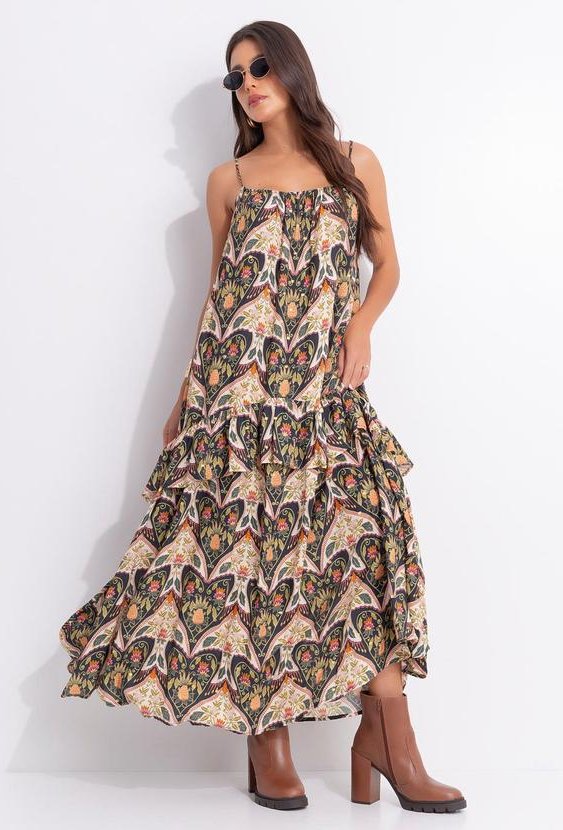 Vestido Longo Alça Andorinha Preto