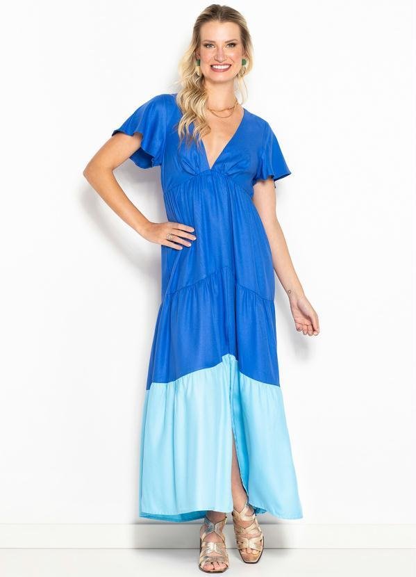 Imagem principal Vestido Longo de Viscose Bicolor Azul Maria Filó Maria Filó